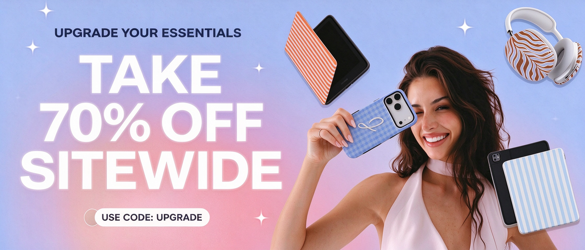 Casely model holding a patterned phone case
