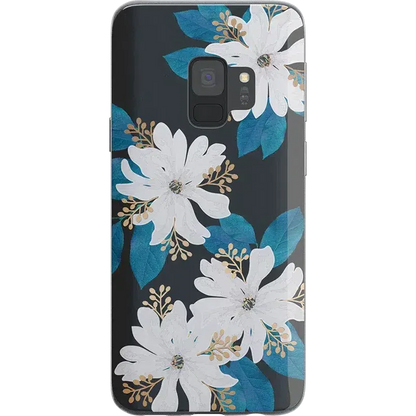 Blue and Gold Clear Floral Samsung Case